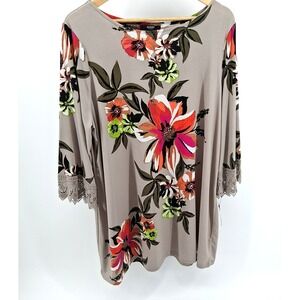 Alfani Gray‎ Dark Floral Mini Dress Tunic Womens Plus Sz 2X Lace Bohemian NWT